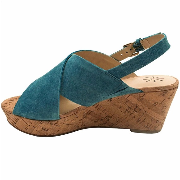 Isaac Mizrahi Live Wedge Peep Toe Sandals Bluew - Picture 9 of 9